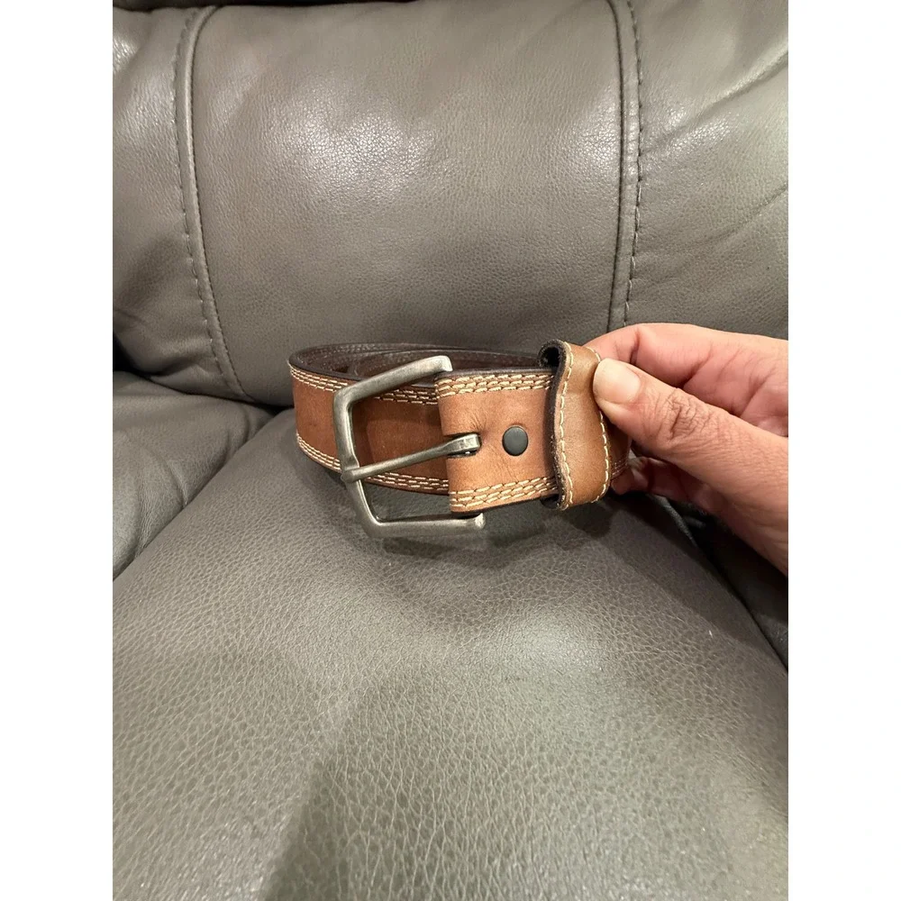 Wrangler Mens Tan‎ Brown Genuine Leather Belt Stitched Size 42 BW25352